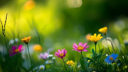Wildflower Symphony: Bokeh-Kissed Spring Garden in Motion.