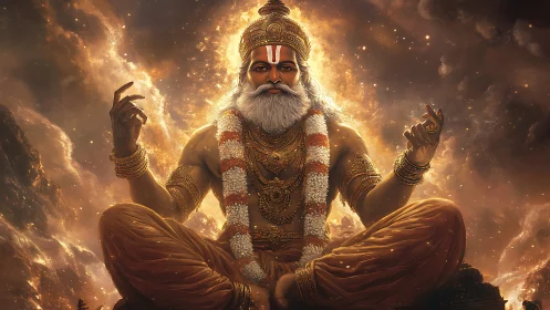 Seated robed figure rendered in detailed luminous digital art