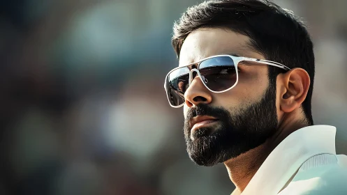 Confident bearded man in sunglasses enjoys the bright daylight