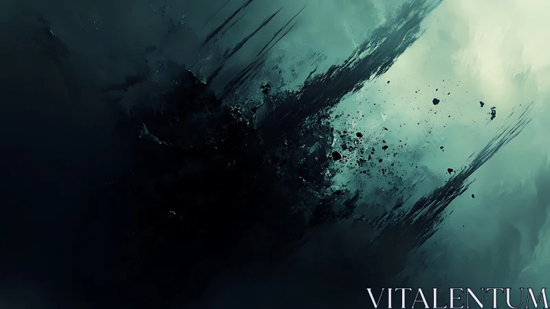 Abstract dark energy explosion with teal and black digital art.