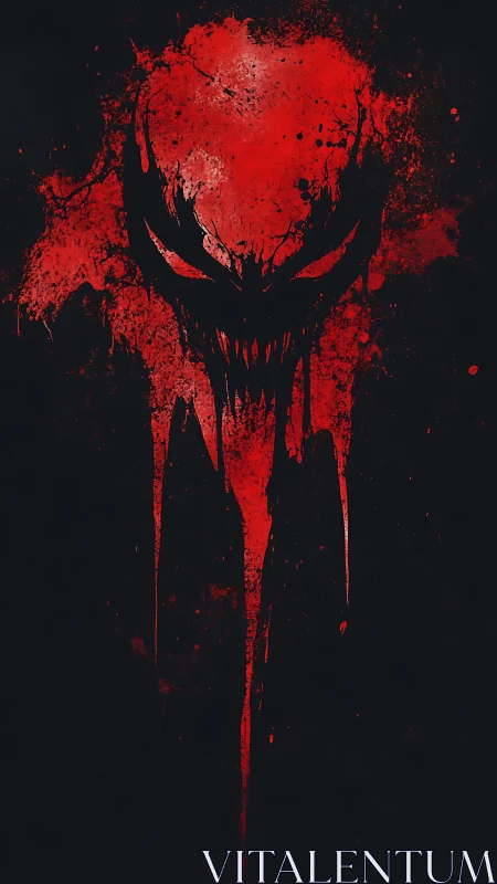 Crimson dripping skull silhouette with splatter abstraction.