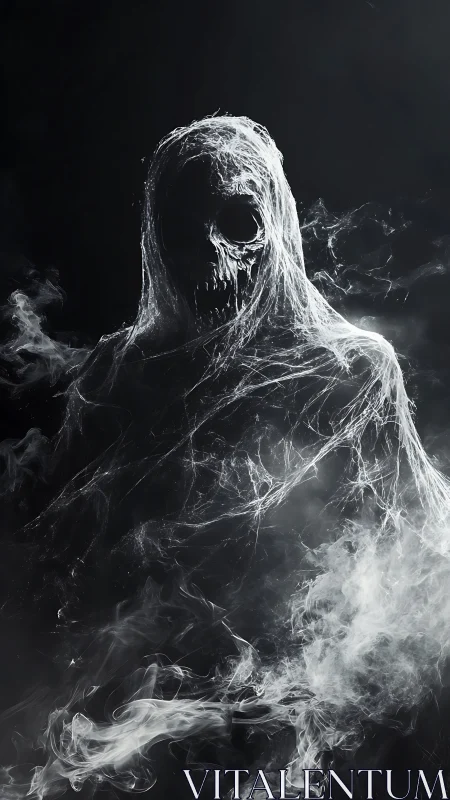 Wraith cloaked in tattered smoke emerges from darkness