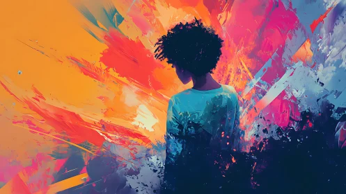 Backlit figure in vibrant abstract color field composition