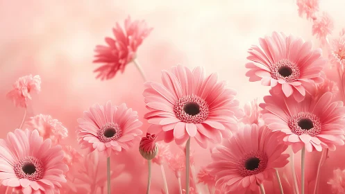 Coral Reverie: Gerberas Drift Through Blushing Dreams.