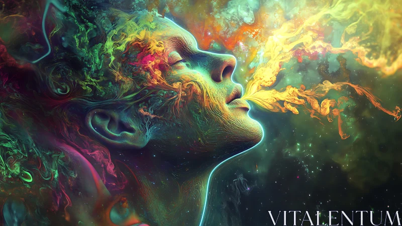 Surreal luminous portrait exhales nebular energy stream