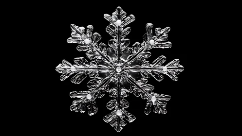 Isolated symmetric snowflake structure is rendered in high detail