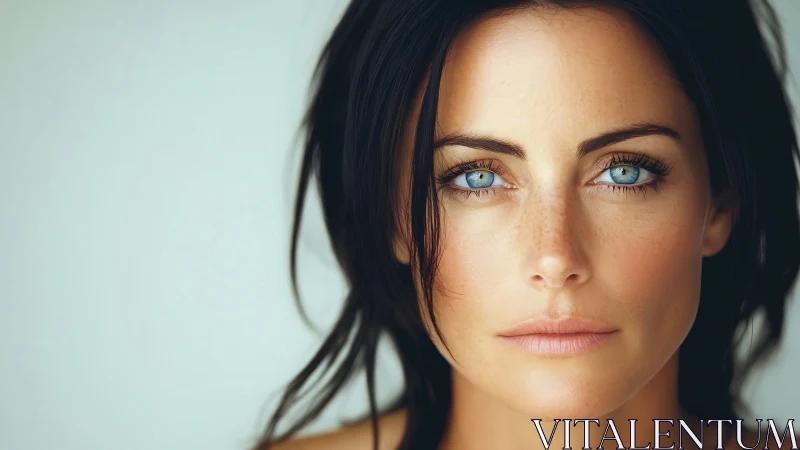 Striking Blue-Eyed Woman Portrait in Soft Natural Light.