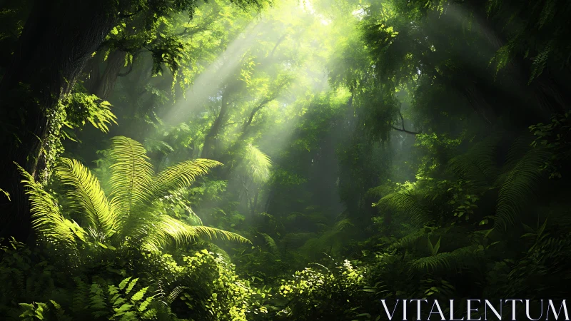 Mystical Forest Cathedral: Divine Light Through Canopy.