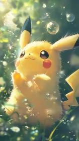 Backlit Pikachu rendered in luminous anime illustration style