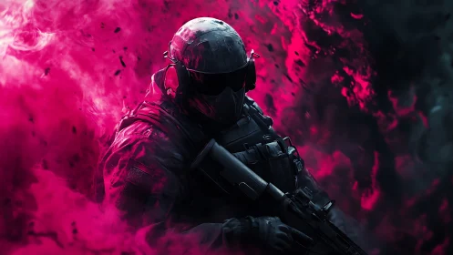 Storm-walker in neon smoke, a tactical ghost of electric war.