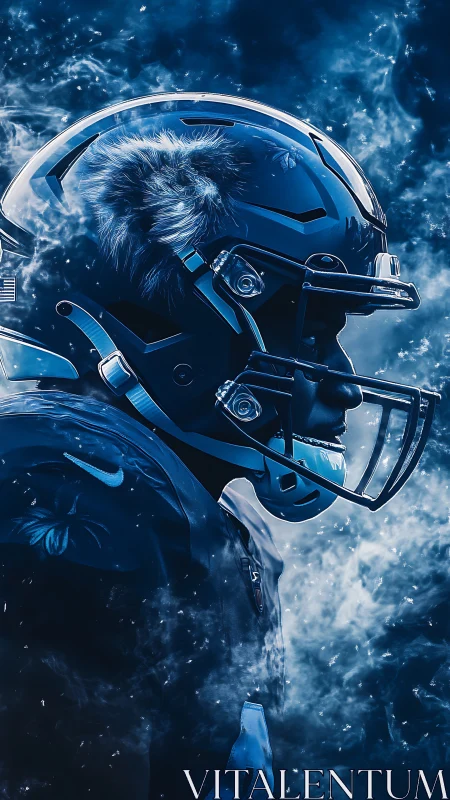 Storm-forged gridiron warrior wrapped in electric blue frost.