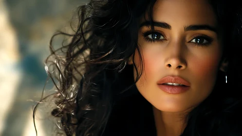 Stormlit gaze and wild curls in cinematic close portrait.