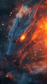 Fiery dragon head emerges from smoke in blazing profile