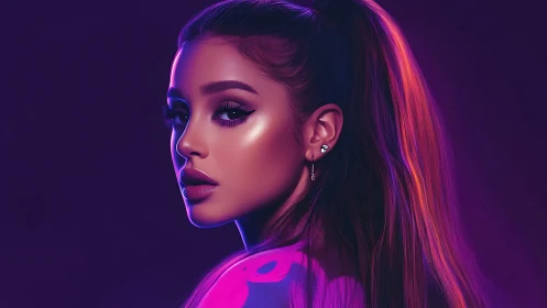 Digital portrait shows woman in profile under neon lighting