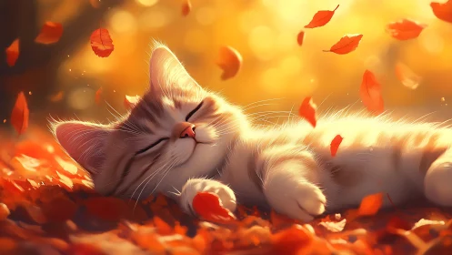 Whiskers Ablaze: Feline Dreams in Autumn Fire.