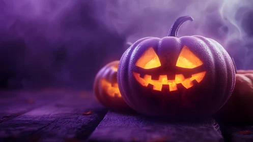 Backlit jack-o-lantern emits warm glow through carved geometry