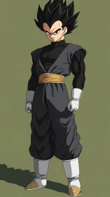 Black-clad anime warrior standing on plain background.