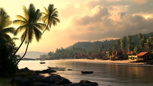 Coastal Paradise Awakens: Where Palms Kiss Golden Waters.