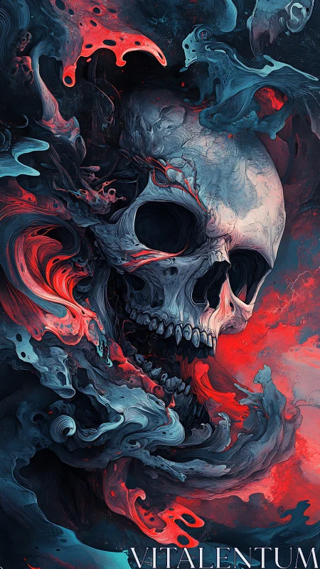 Surreal skull engulfed in swirling neon smoke fields