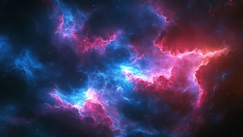 Colorful nebula cloud shows vivid blue and magenta ionized gas