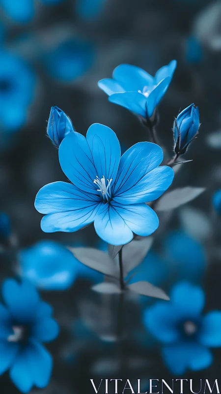 Luminous Blue Flora in Selective Focus Composition.