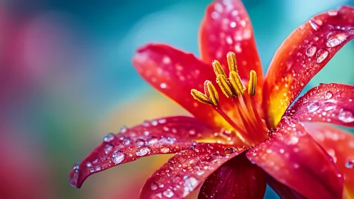 Crimson Bloom's Jeweled Awakening After the Rain.