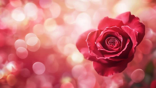 Crimson Romance Blooms Against Softly Glowing Bokeh Dreams