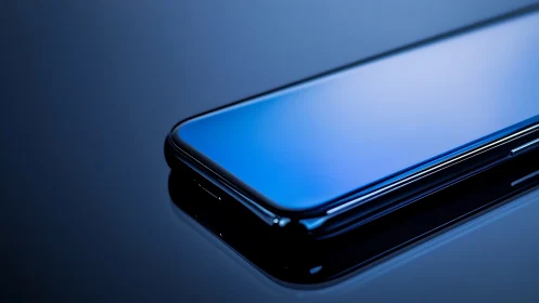 Sleek blue smartphone rests calmly with a refined glass glow