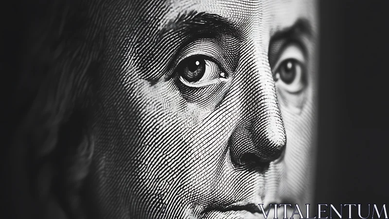 Close-up engraving detail of a historical face on currency.