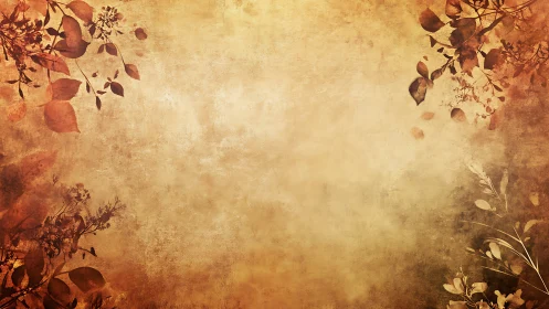 Warm vintage floral border with softly fading autumn leaves.