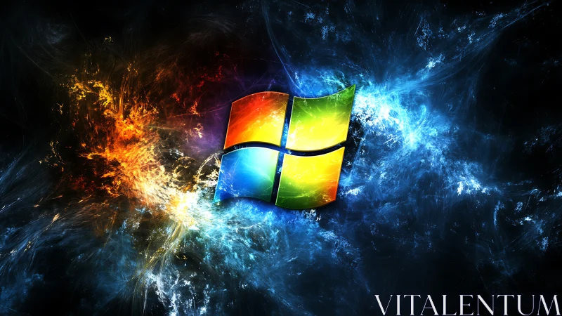 Windows-inspired logo floats in fiery and electric cosmos