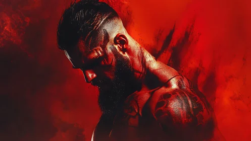 Bloodred storm crowns a battle scarred warrior in silence