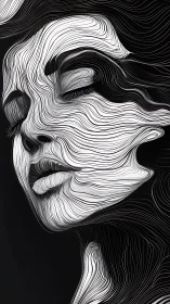 Monochrome linear portrait of stylized female face profile.