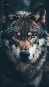 Wolf stares directly at camera with sharp frontal portrait