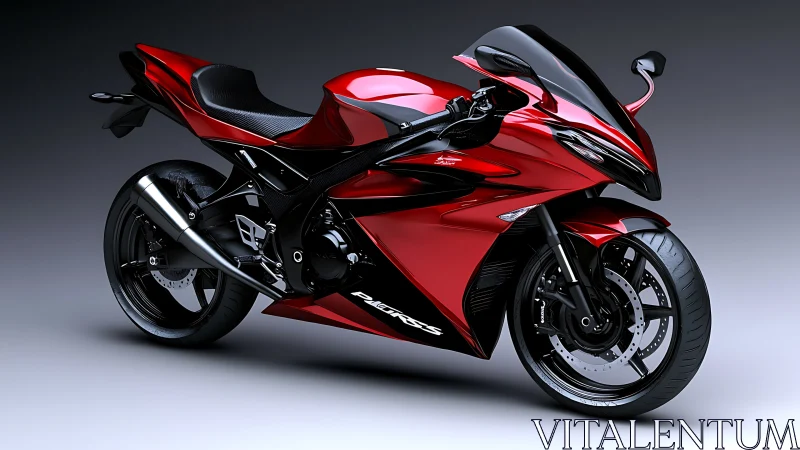 Crimson sport motorcycle render with aerodynamic fairings.