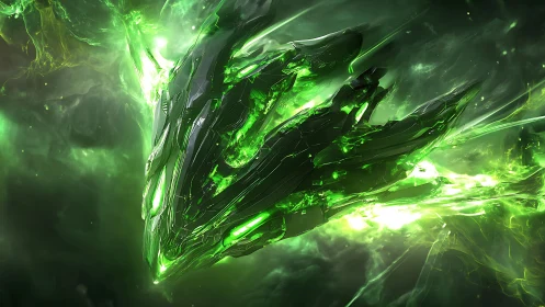 Emergent crystalline starship with volatile green plasma drive