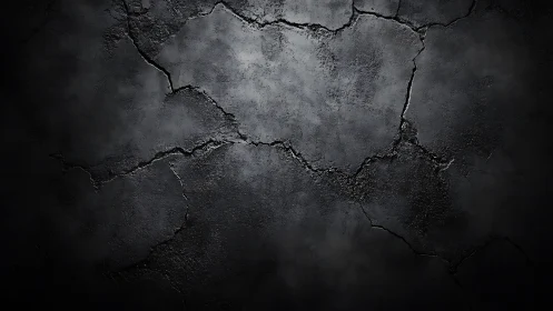 Dark cracked concrete wall texture with dramatic lighting.