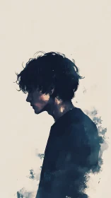 Solitary ink-swept silhouette drifting through quiet light.