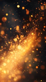 Golden bokeh particles stream through dark cosmic void