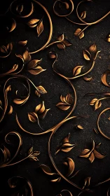 Ornate metallic vine relief on textured dark stone background