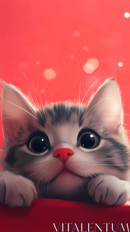 Whimsical Feline Portrait with Coral Bokeh Background.