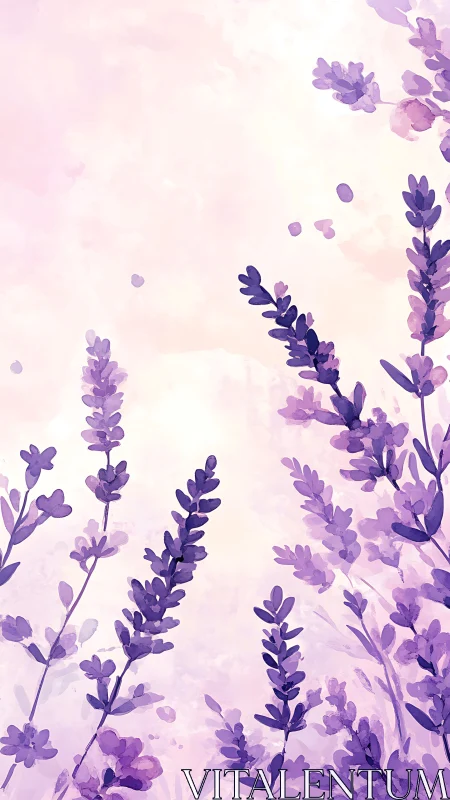 Lavender Field In Watercolor Soft Bloom.