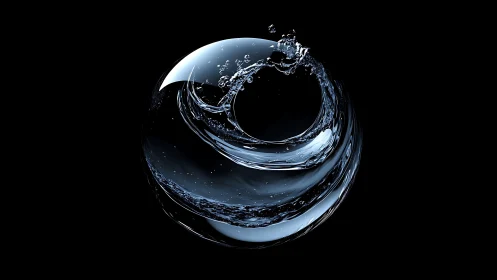 Dynamic water torus rendered as high-gloss fluid simulation