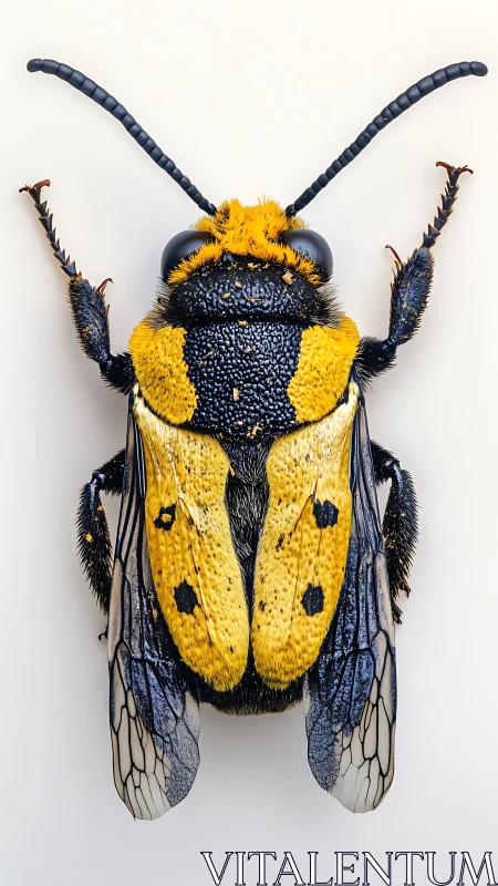 Beetle in a tuxedo of gold and midnight speckled armor.