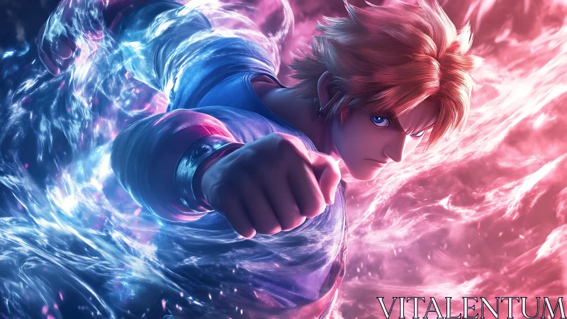 Anime fighter launches punch through opposing energy fields