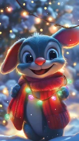 Snowlit bunny giggles while juggling merry winter lights