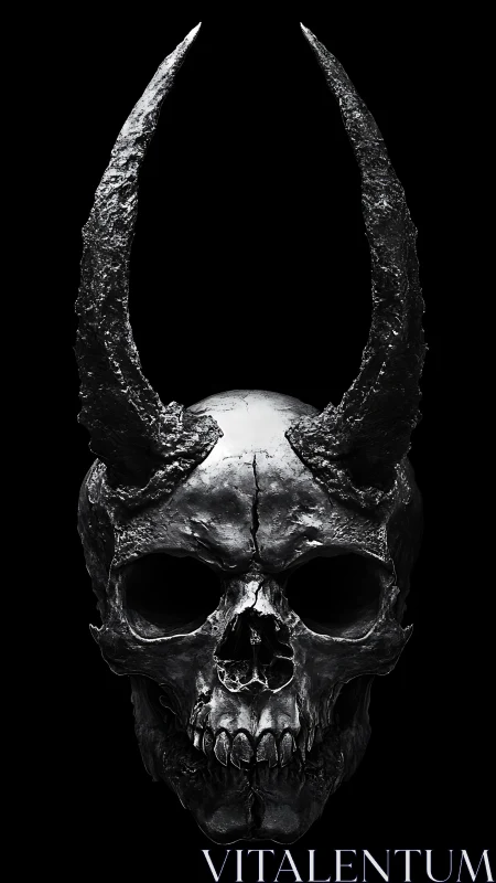 Charred horned skull ascending from a void-black abyss.