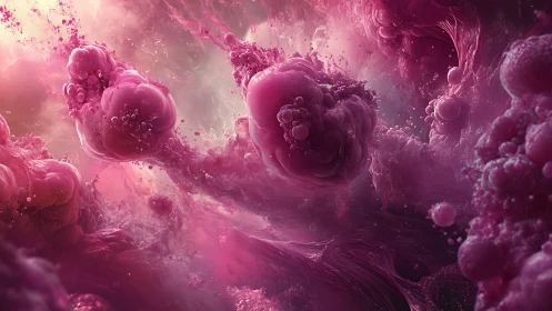 Crimson nebula clouds swirl through luminous cosmic fluid.