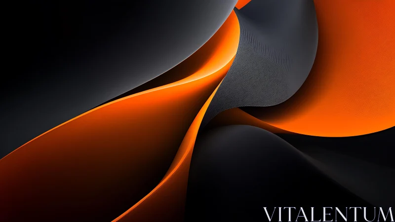 Abstract flowing orange and black curves in digital art style.