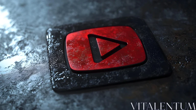 YouTube play button logo in dark, gritty 3D metallic style.